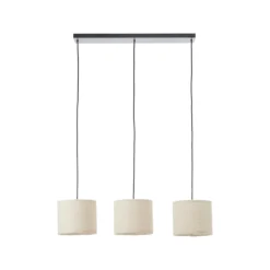Lámpara colgante Teddy, longitud 98 cm, beige, 3 luces, tela/metal