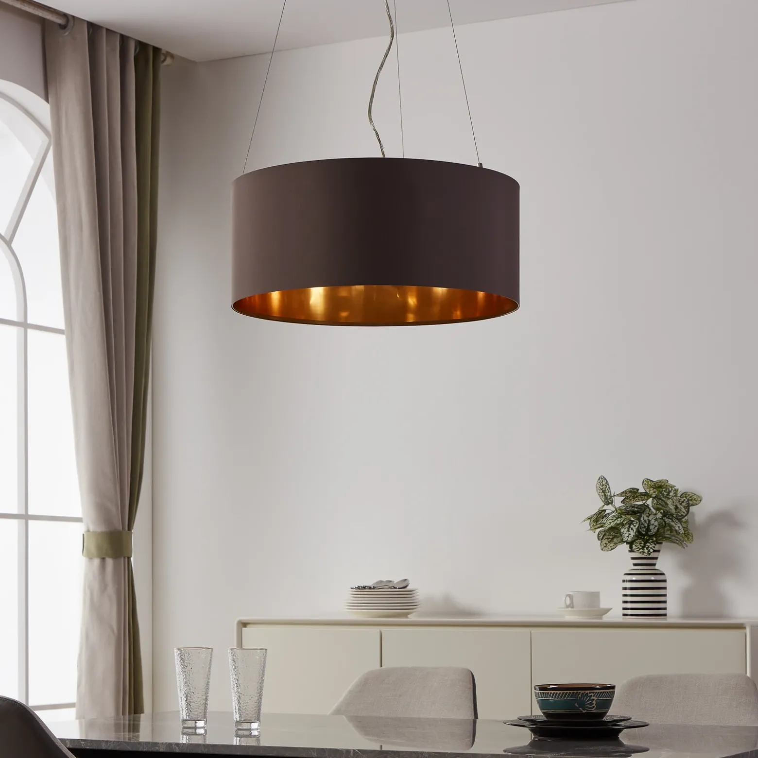Lámpara colgante textil Maserlo, capuchino, 53 cm