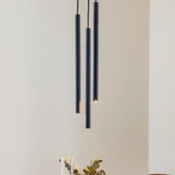 Lámpara colgante Thin, negra, 3 luces, rondel