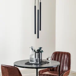 Lámpara colgante Thin, negra, 3 luces, rondel