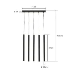 Lámpara colgante Thin, negro, 5 luces, lineal