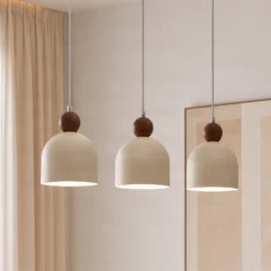 Lámpara colgante Timon, color topo/beige, longitud 60 cm, metal, 3 luces.
