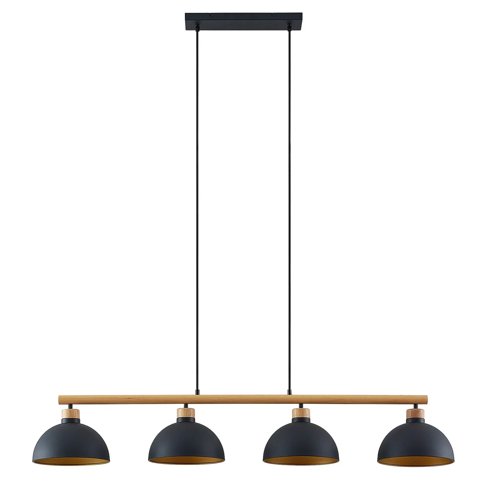 Lámpara colgante Tirzana de Lindby, 4 luces, negra, metal, madera