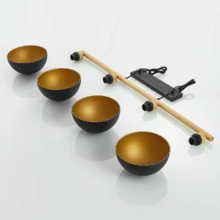Lámpara colgante Tirzana de Lindby, 4 luces, negra, metal, madera