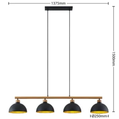 Lámpara colgante Tirzana de Lindby, 4 luces, negra, metal, madera
