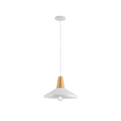 Lámpara colgante Tom con elemento de madera blanco