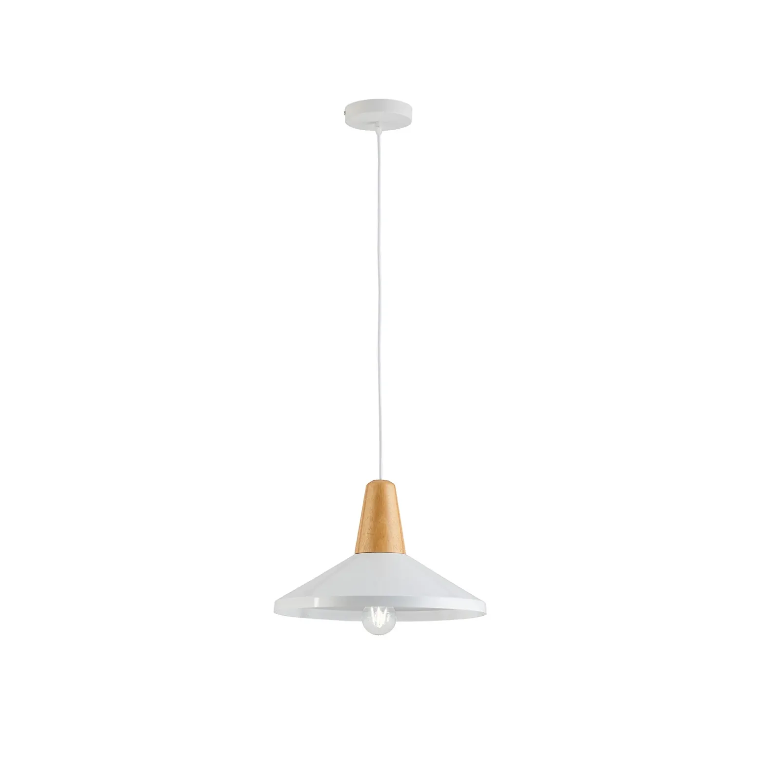 Lámpara colgante Tom con elemento de madera blanco