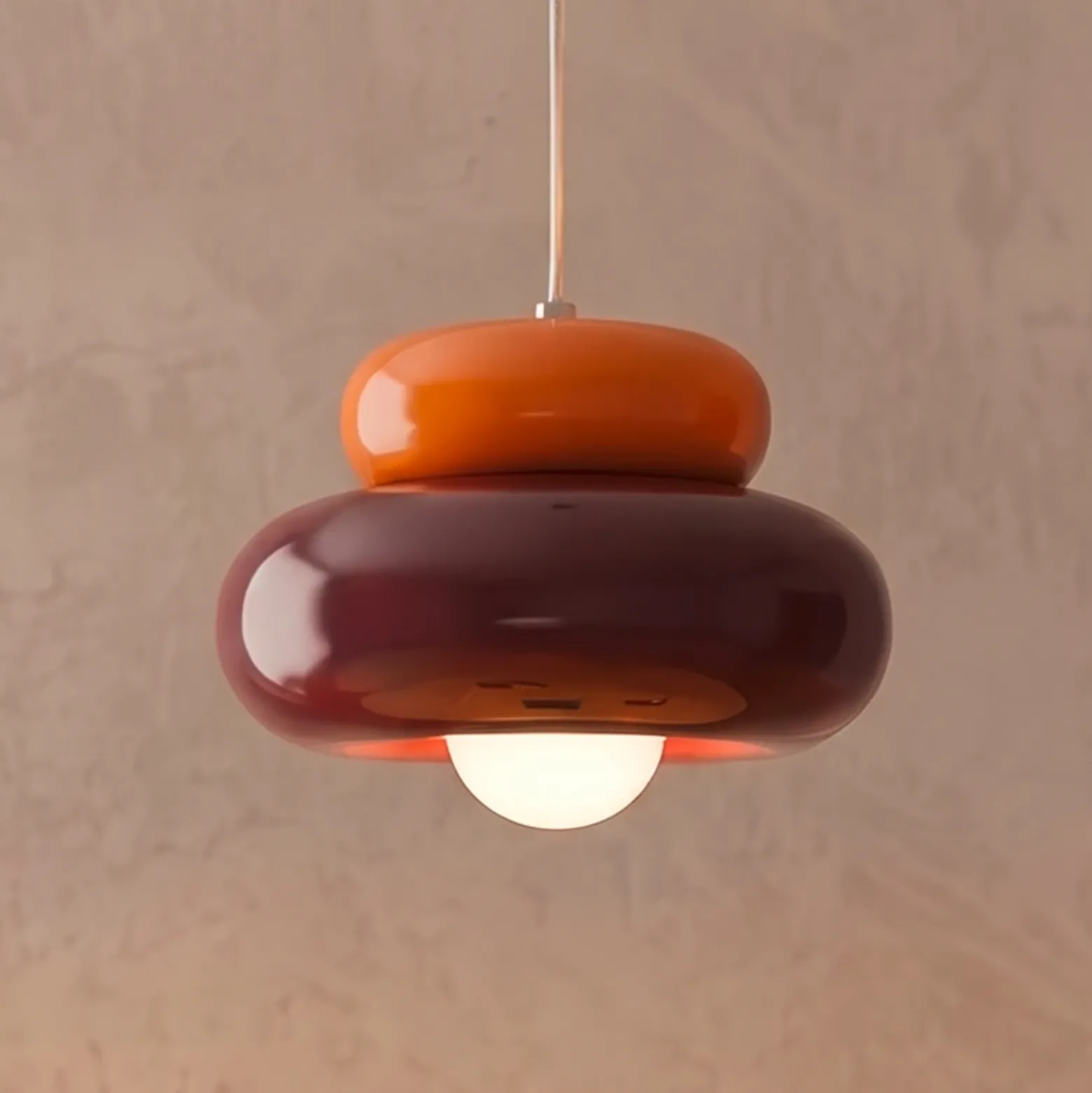 Lámpara colgante Torchiarolo, burdeos/naranja, metal, E27