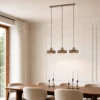 Lámpara colgante Torin, beige, 80 cm de largo, 3 luces, metal/madera