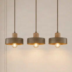 Lámpara colgante Torin, beige, 80 cm de largo, 3 luces, metal/madera