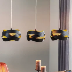 Lámpara colgante Tornado, 3 luces, negro