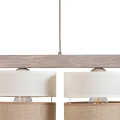 Lámpara colgante Treeon, 3 luces, madera, yute, color natural/crudo