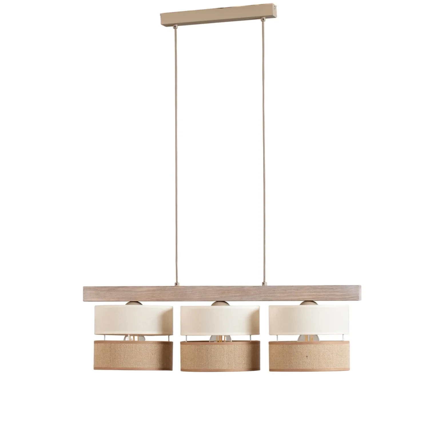 Lámpara colgante Treeon, 3 luces, madera, yute, color natural/crudo