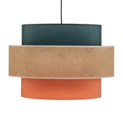 Lámpara colgante Trio, pantalla de yute, petróleo/marrón natural/naranja Ø