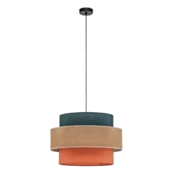 Lámpara colgante Trio, pantalla de yute, petróleo/marrón natural/naranja Ø