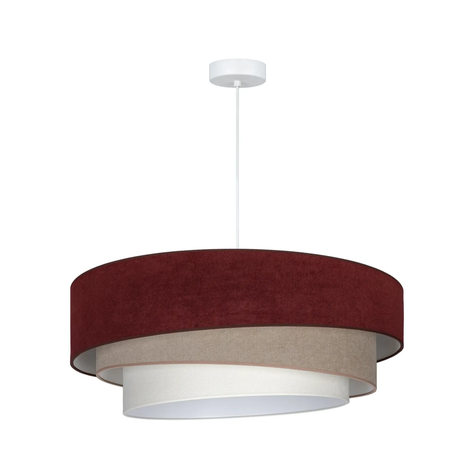 Lámpara colgante Trio, rojo oscuro/beige, Ø 60 cm, tejido, E27