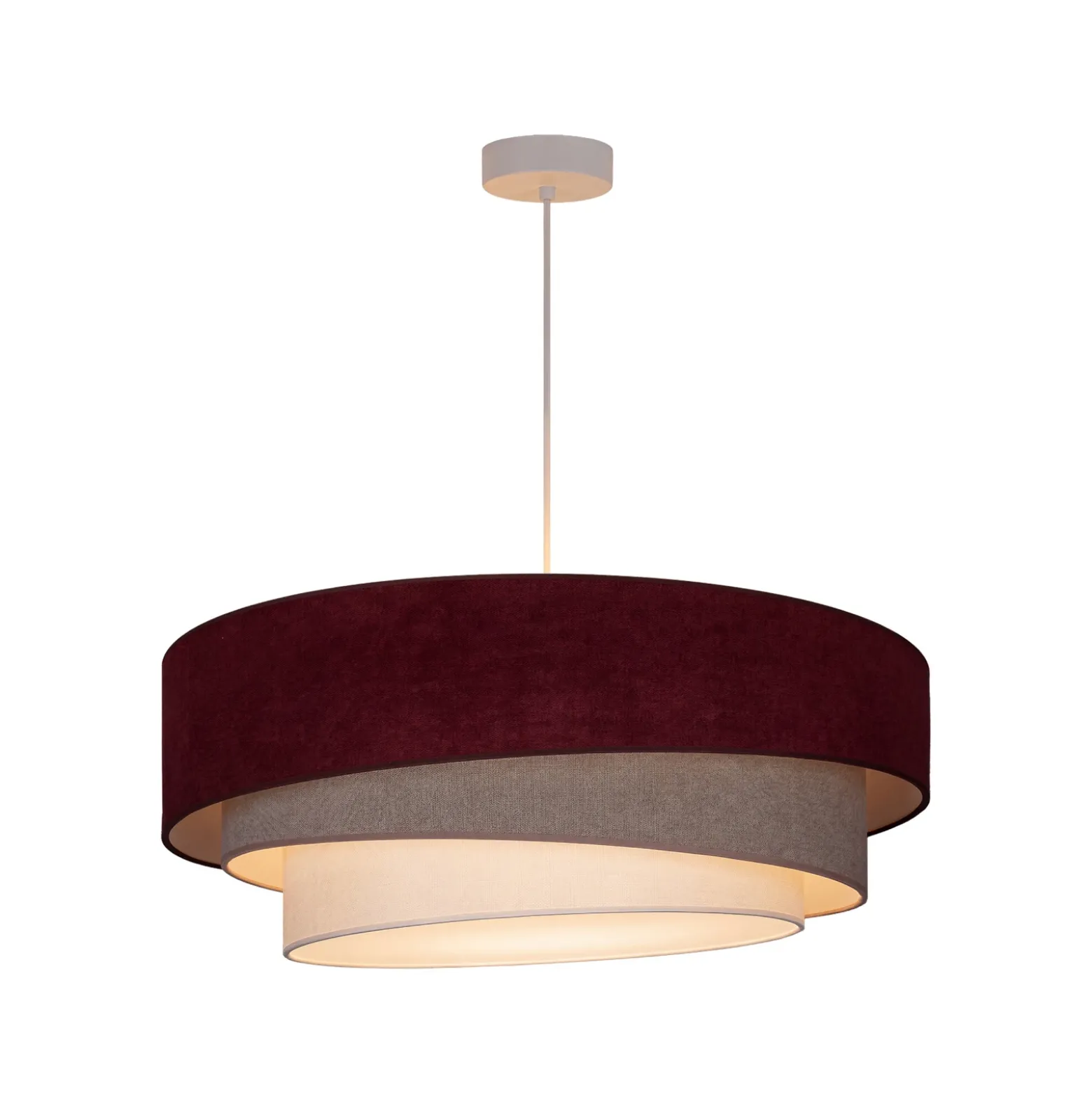 Lámpara colgante Trio, rojo oscuro/beige, Ø 60 cm, tejido, E27