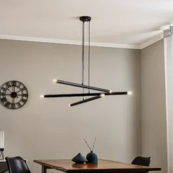 Lámpara colgante Tubo, negro, 6 luces