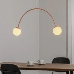 Lámpara colgante Una 2, metal, cristal, 2 luces, rojo coral
