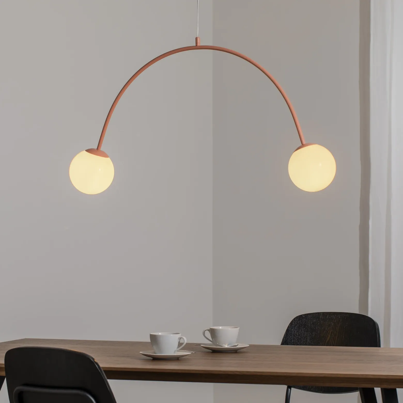 Lámpara colgante Una 2, metal, cristal, 2 luces, rojo coral