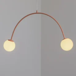 Lámpara colgante Una 2, metal, cristal, 2 luces, rojo coral