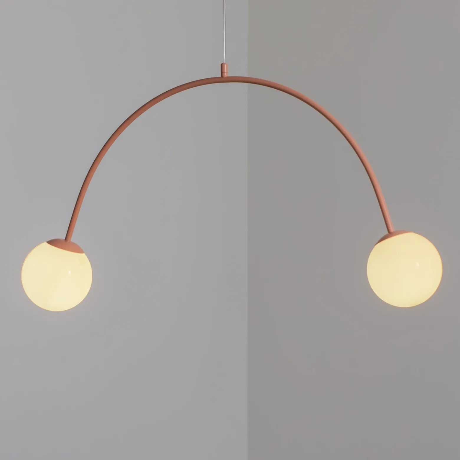 Lámpara colgante Una 2, metal, cristal, 2 luces, rojo coral