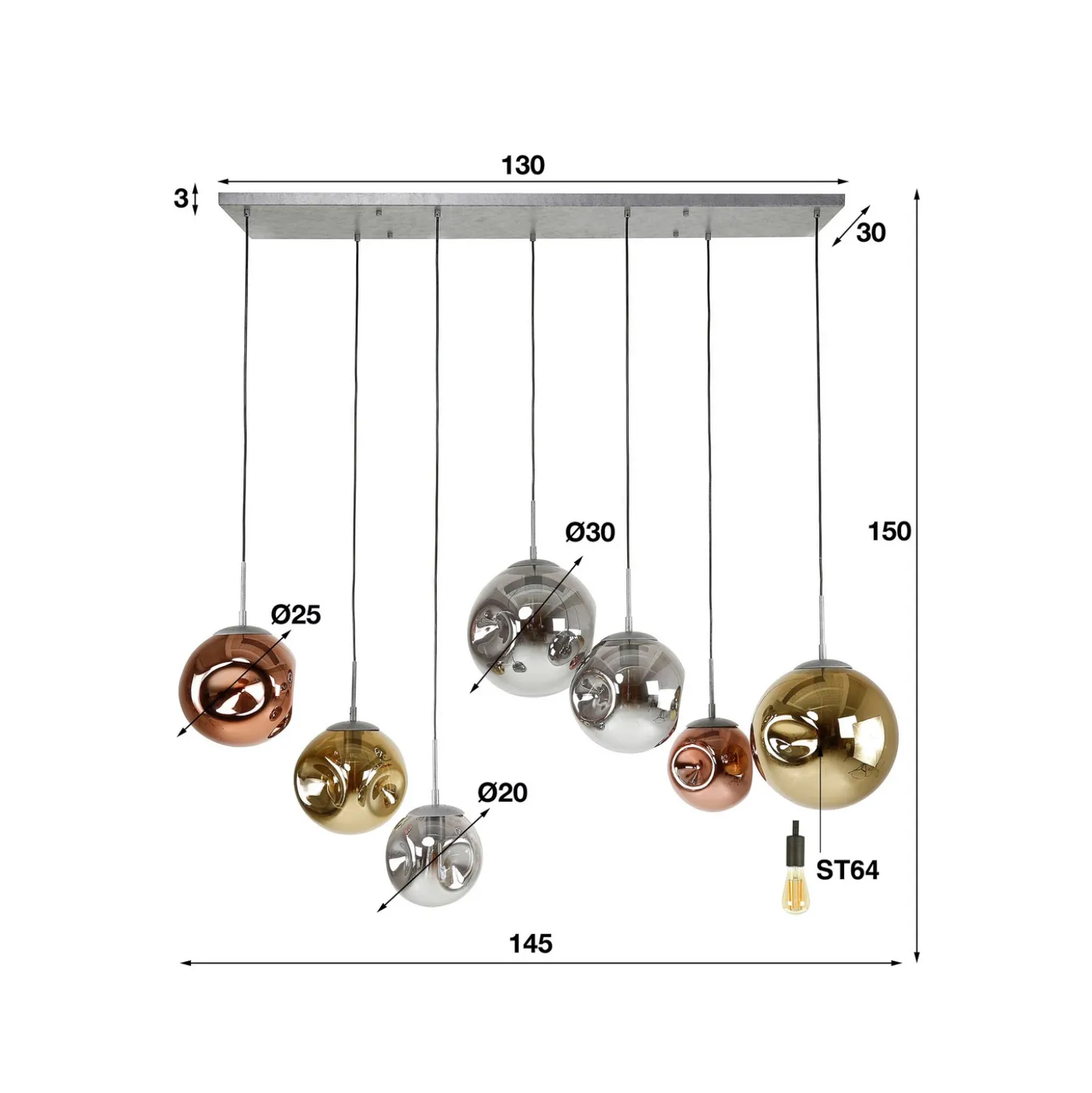 Lámpara colgante Valerya esferas de vidrio 7 luces