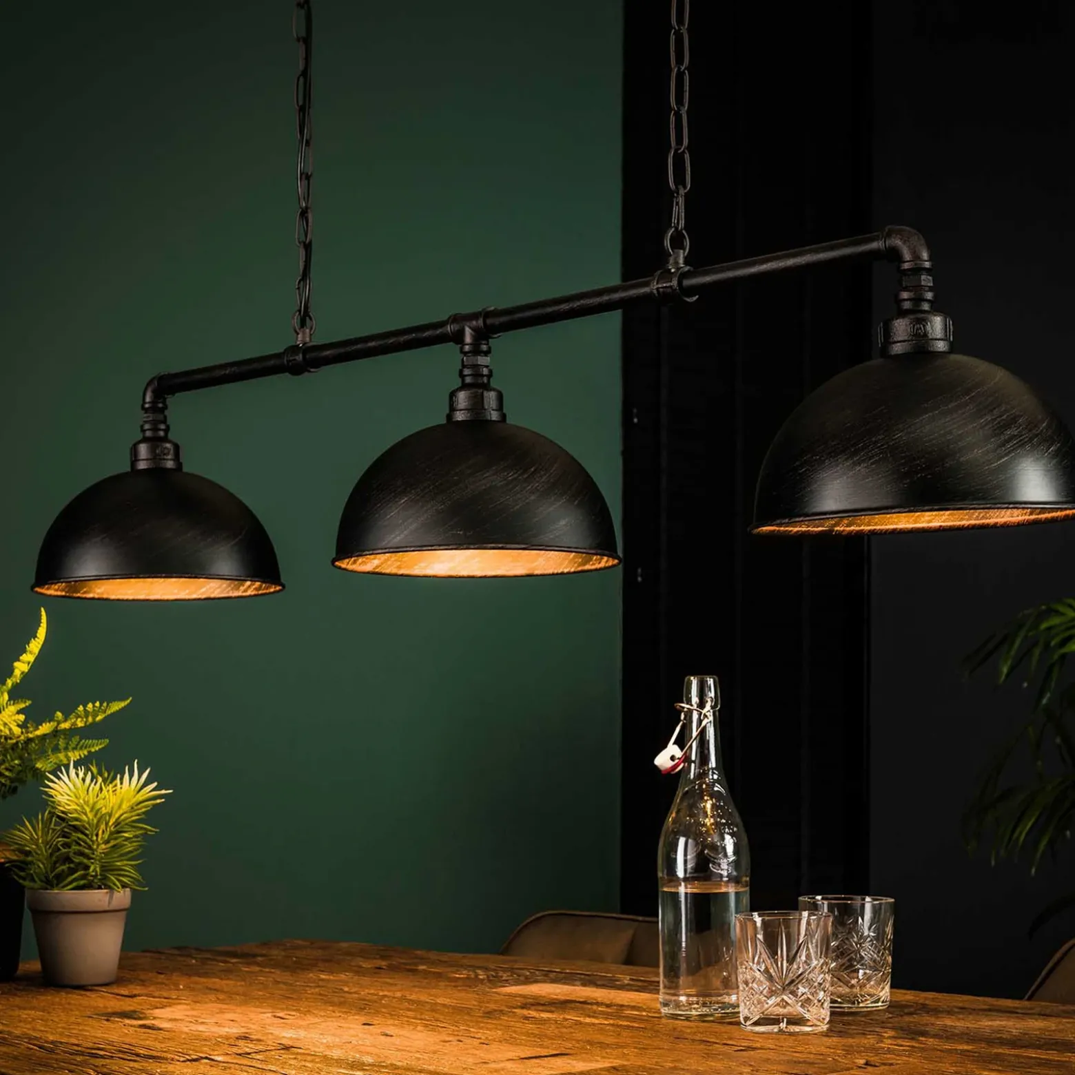 Lámpara colgante Vanderbrock, negro, 3 luces