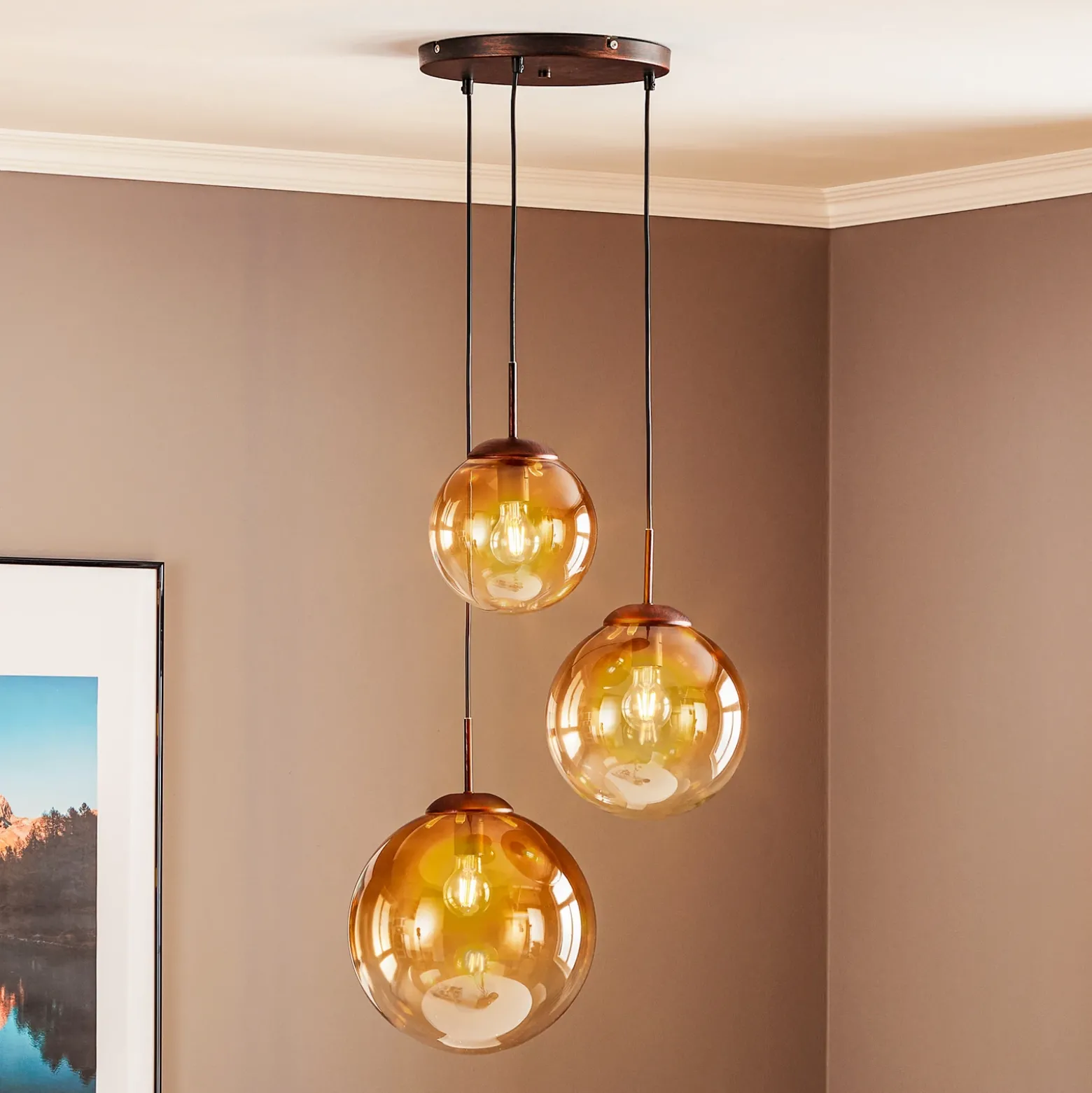 Lámpara colgante Varus, vidrio, 3 luces, Ø 51 cm