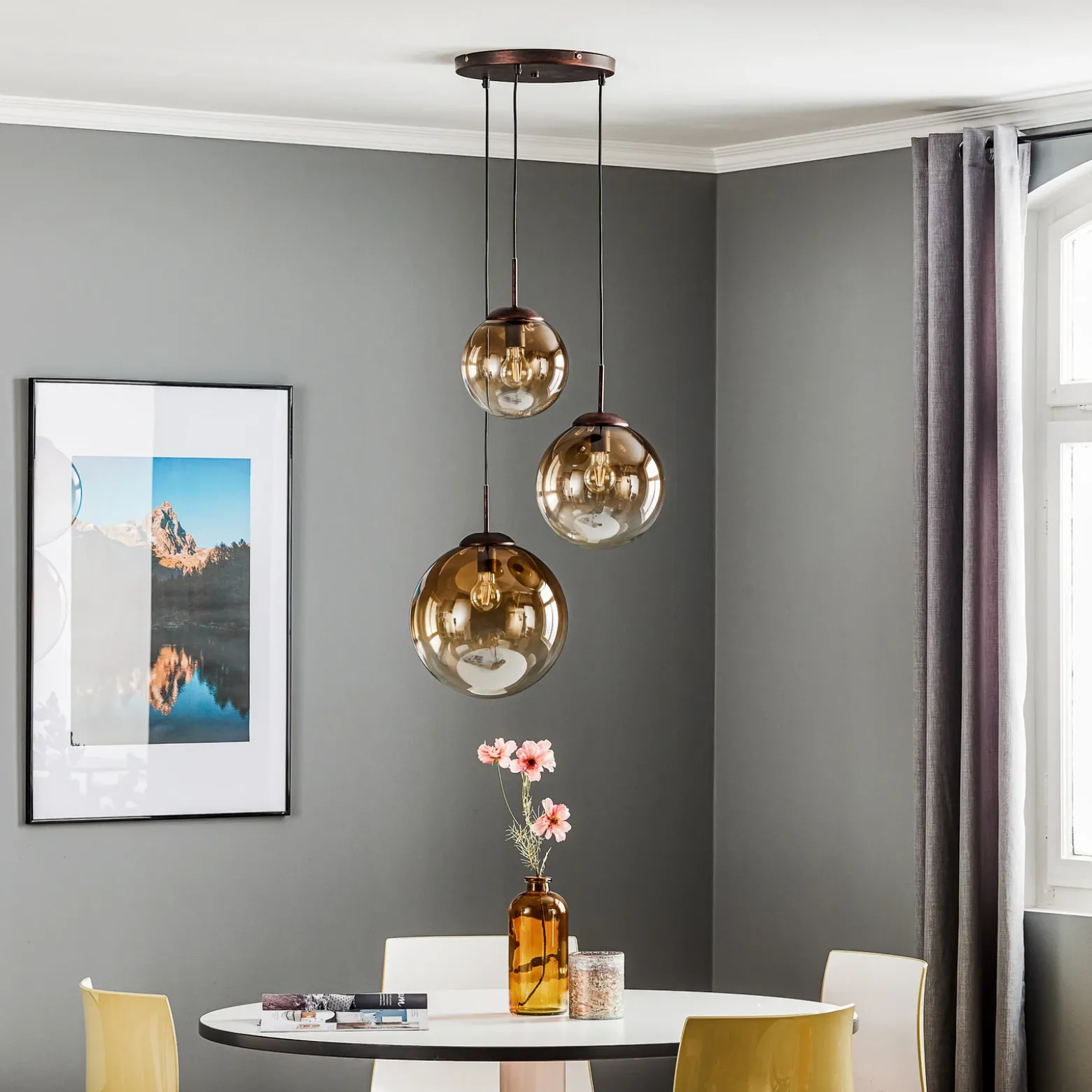 Lámpara colgante Varus, vidrio, 3 luces, Ø 51 cm