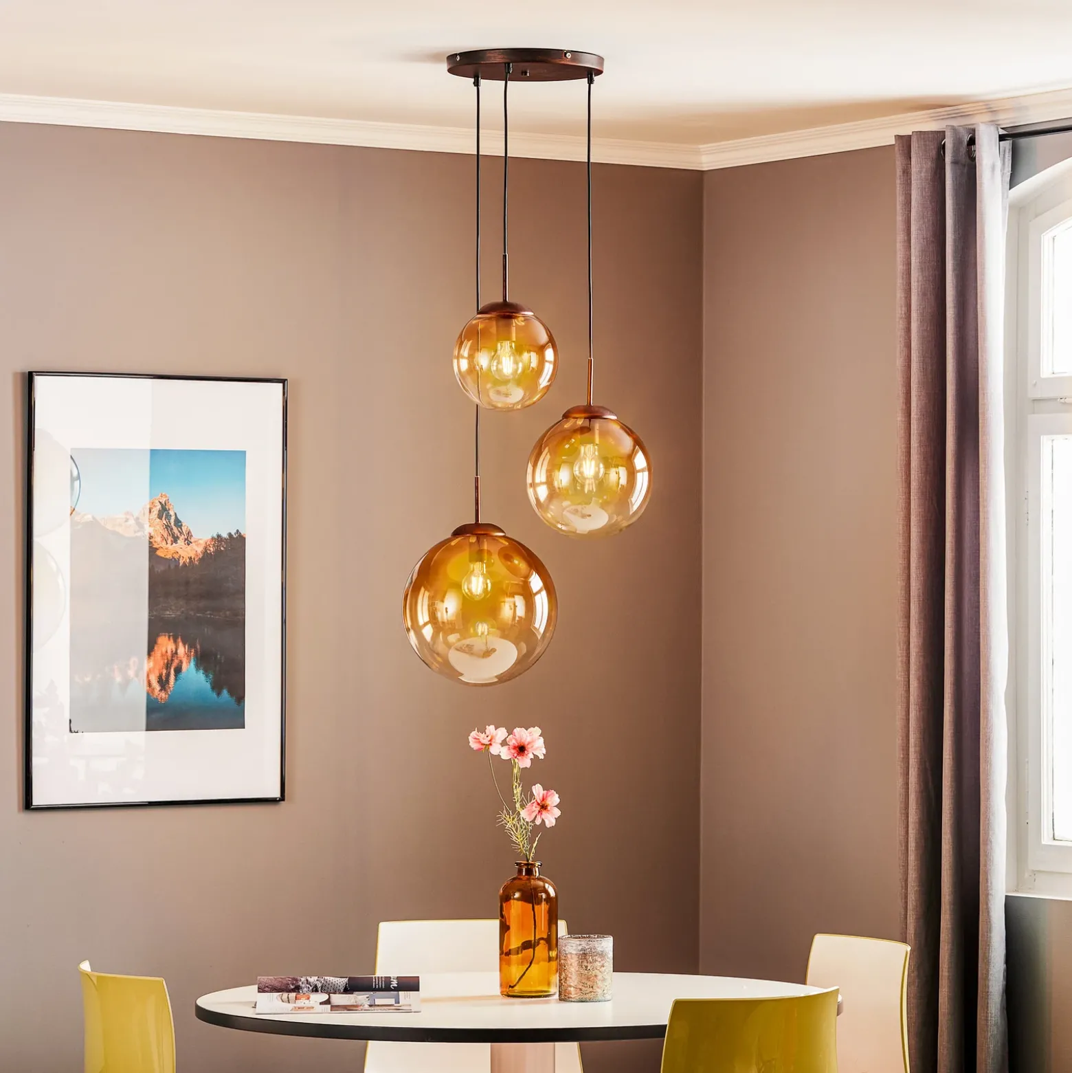 Lámpara colgante Varus, vidrio, 3 luces, Ø 51 cm