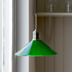 Lámpara colgante Vela, verde/latón viejo, cristal/hierro Ø 25 cm enchufe