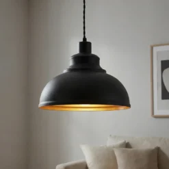Lámpara colgante vintage Albertine, metal, negra