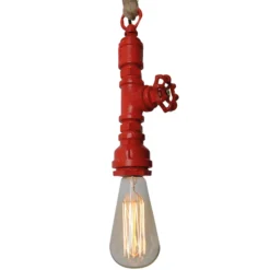 Lámpara colgante Vintage, cuerda de cáñamo, rojo