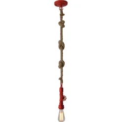 Lámpara colgante Vintage, cuerda de cáñamo, rojo