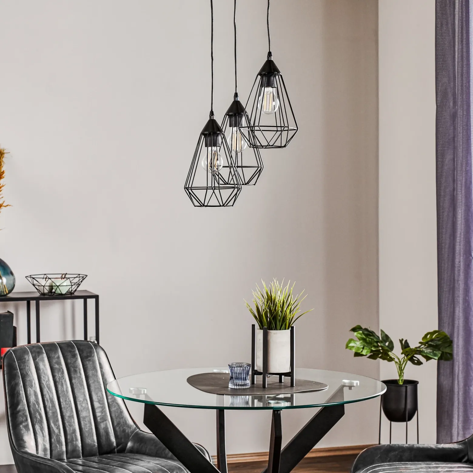 Lámpara colgante vintage negra Tarbes, 3 brazos