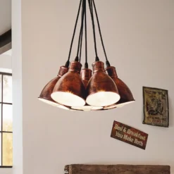 Lámpara colgante vintage Priddy 1, 7 luces, cobre