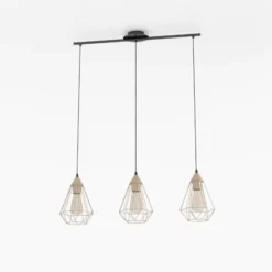 Lámpara colgante vintage Tarbes 3 brazos, cobre