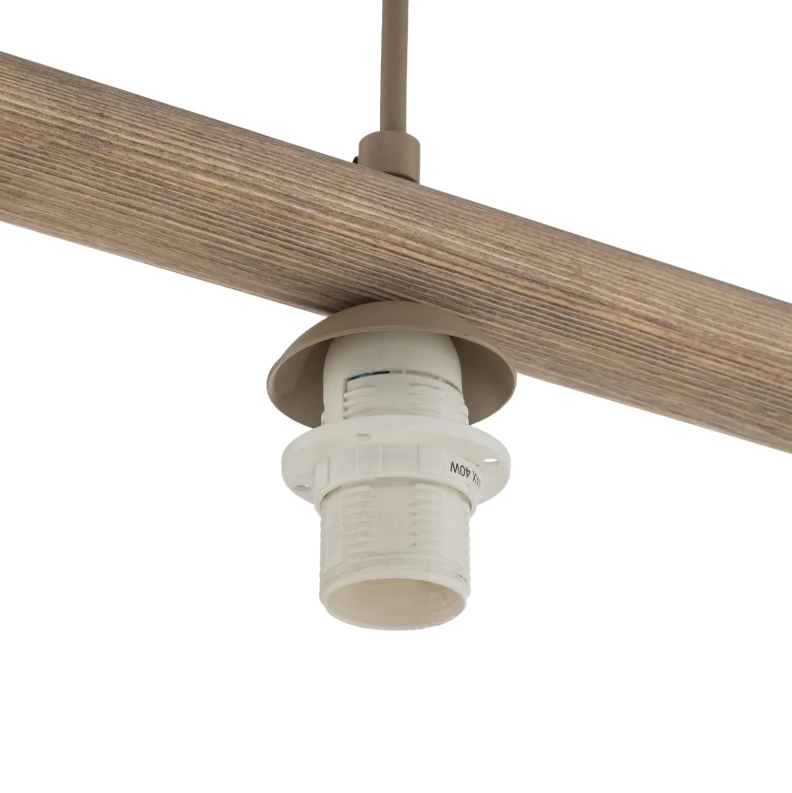 Lámpara colgante Virlo, 4 luces, madera, cristal opalino, longitud 95 cm