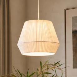 Lámpara colgante Vitore de Lindby, Ø 40 cm, textil, blanca