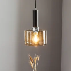 Lámpara colgante Viva, humo/negro/cromo, 1 luz
