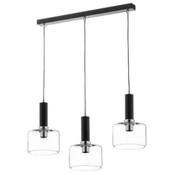 Lámpara colgante Viva, transparente/negro/cromo, 3 luces