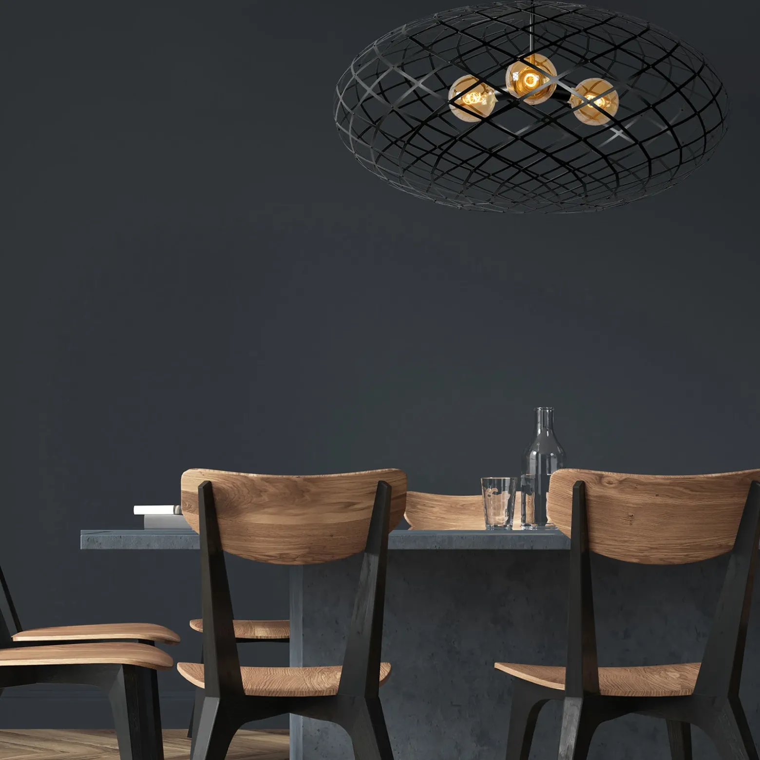 Lámpara colgante Wolfram pantalla oval 100cm negro
