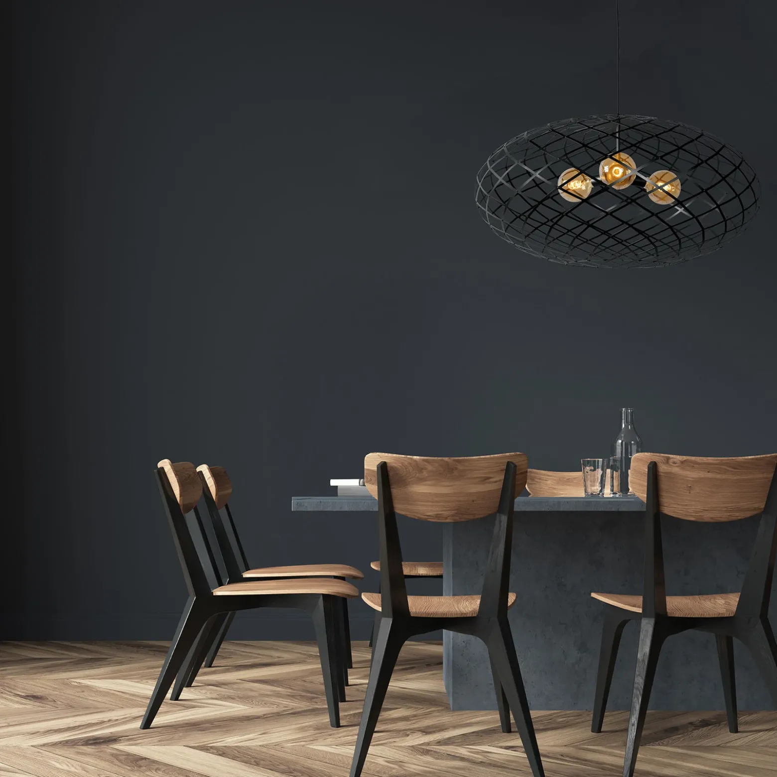 Lámpara colgante Wolfram pantalla oval 100cm negro