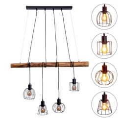 Lámpara colgante Woodland 4 luces pantallas jaula