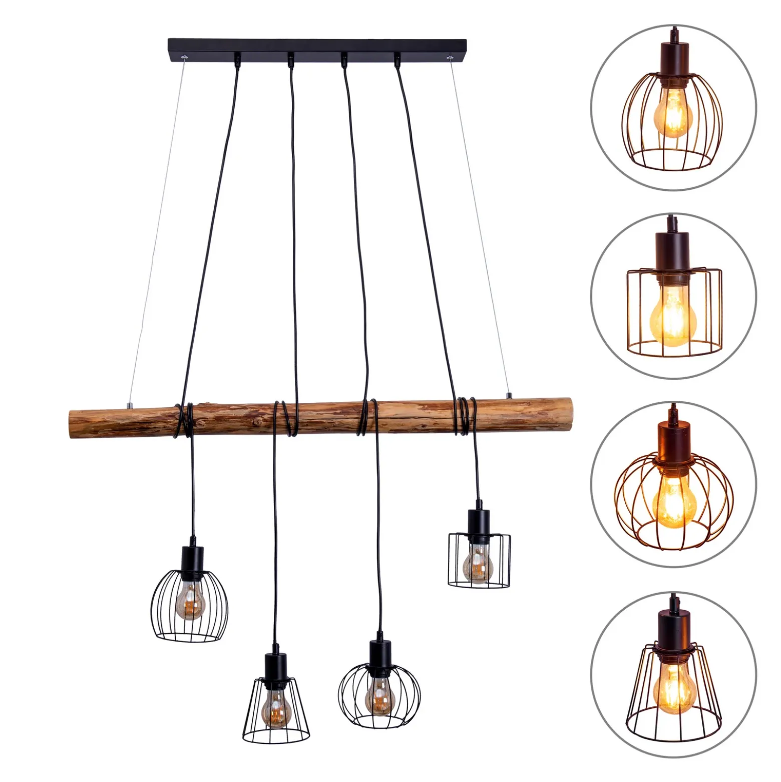 Lámpara colgante Woodland 4 luces pantallas jaula