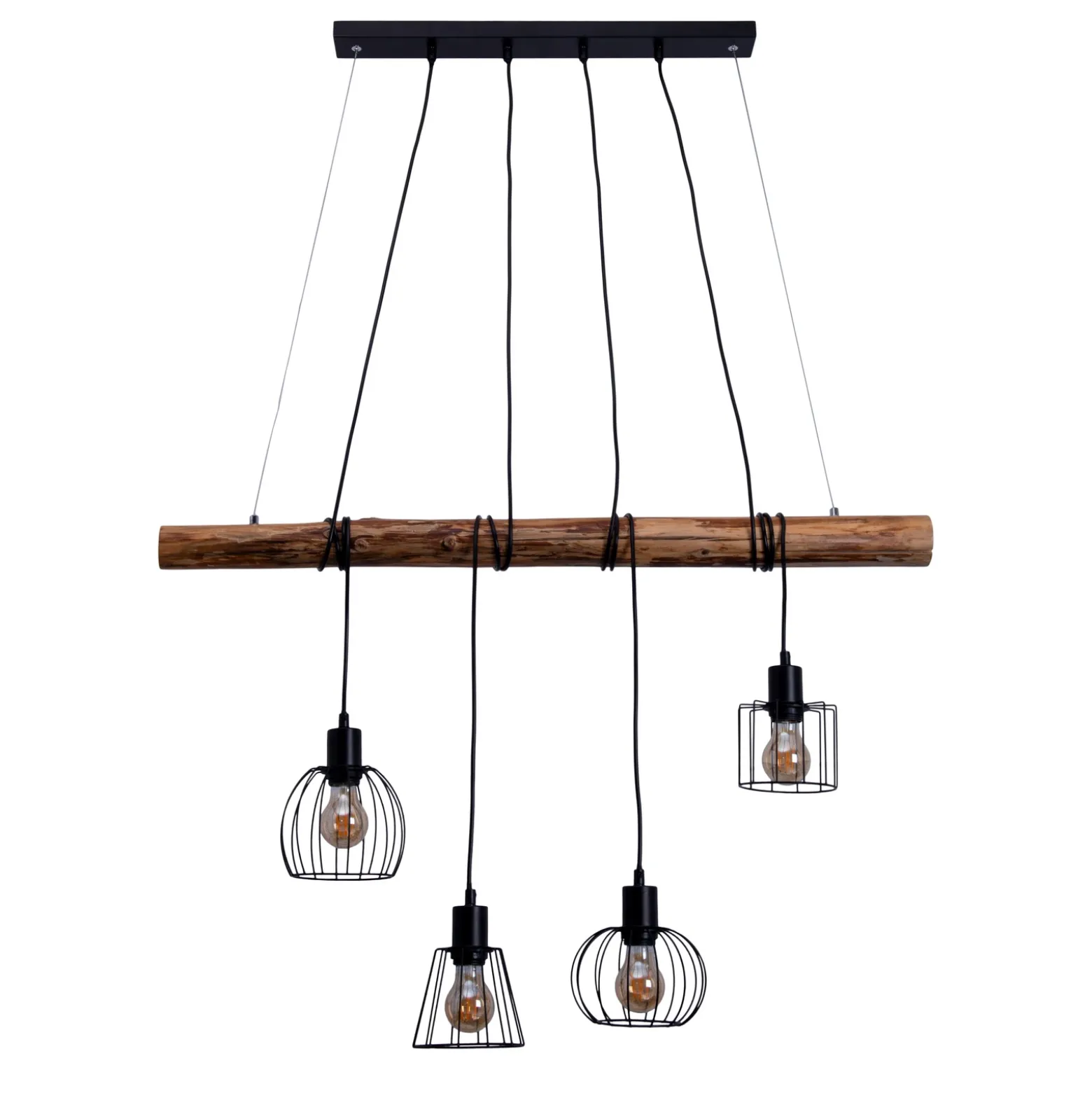 Lámpara colgante Woodland 4 luces pantallas jaula