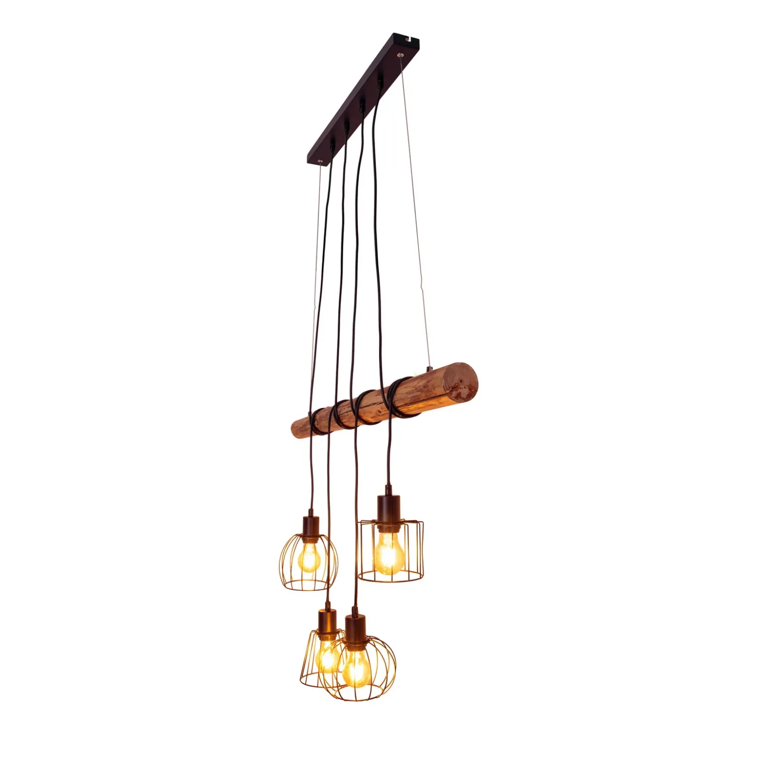 Lámpara colgante Woodland 4 luces pantallas jaula