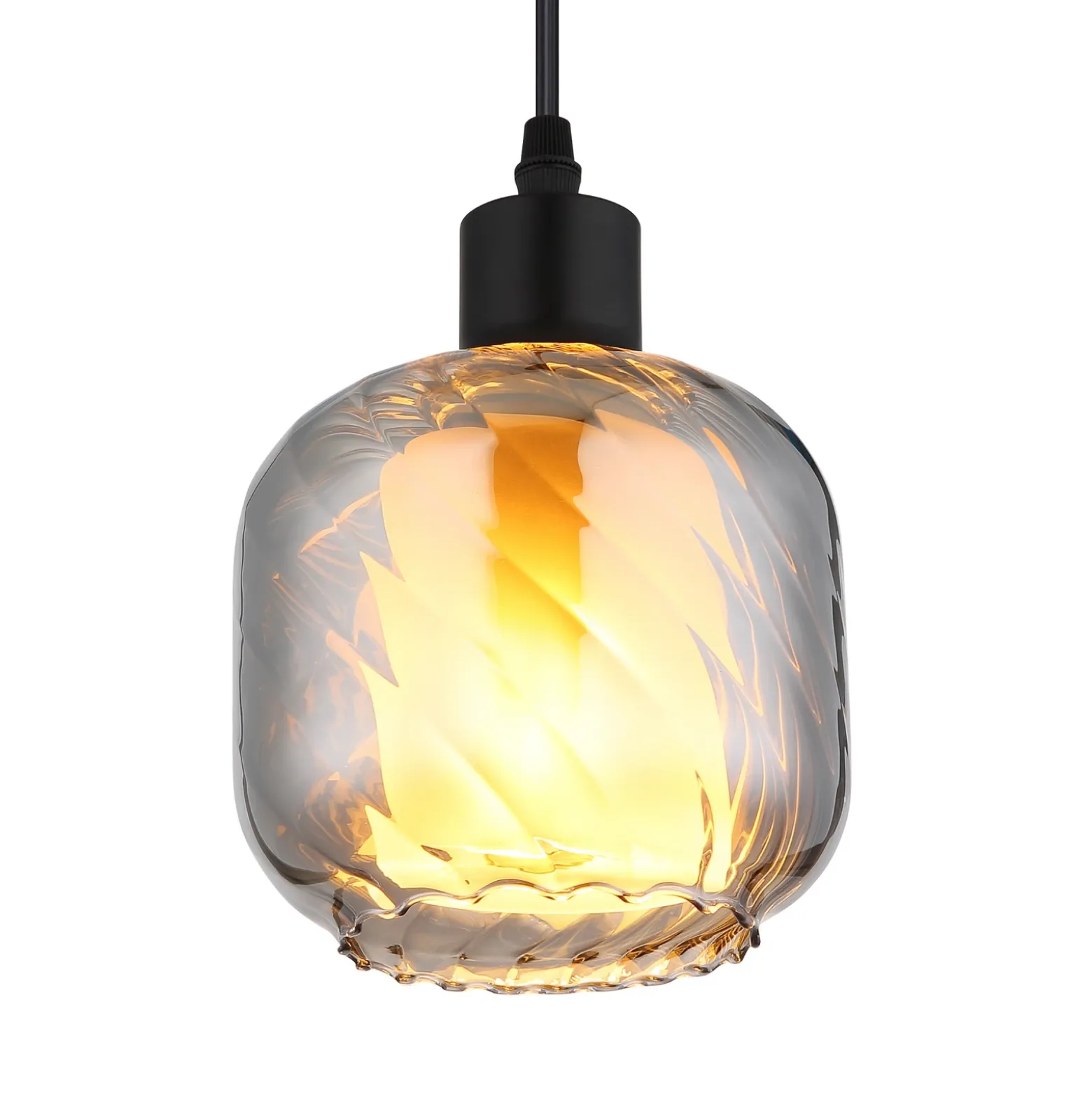 Lámpara colgante Xia, Ø 14 cm, gris humo, cristal