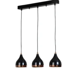 Lámpara colgante Yildo, longitud 65 cm, negro/cobre, metal